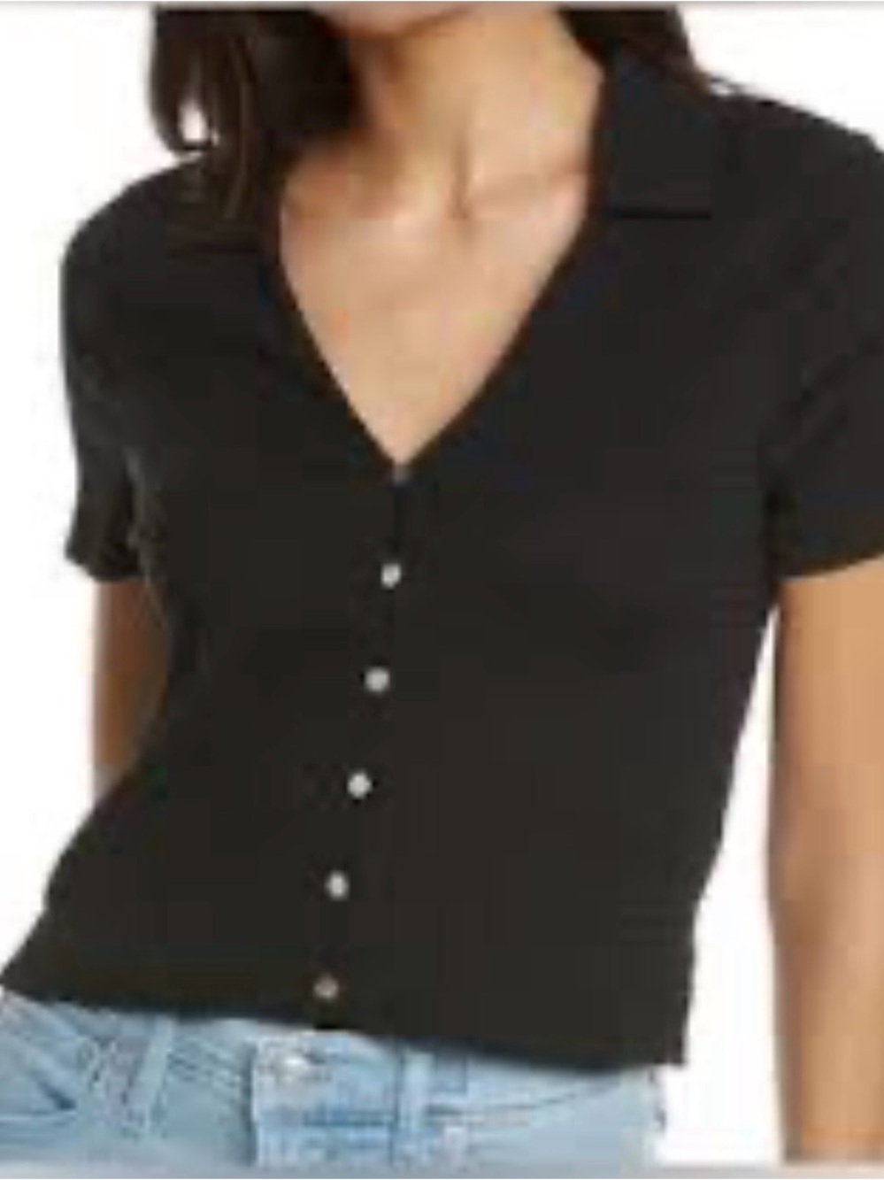 Madewell black Crinkled Notched V-Neck Button-Up Top size XXS